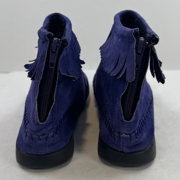 ABCDEFG Womens Size 8.5 W Purple Leather Moccasin Ankle Boots Suede Fringe Zip - Picture 4 of 14